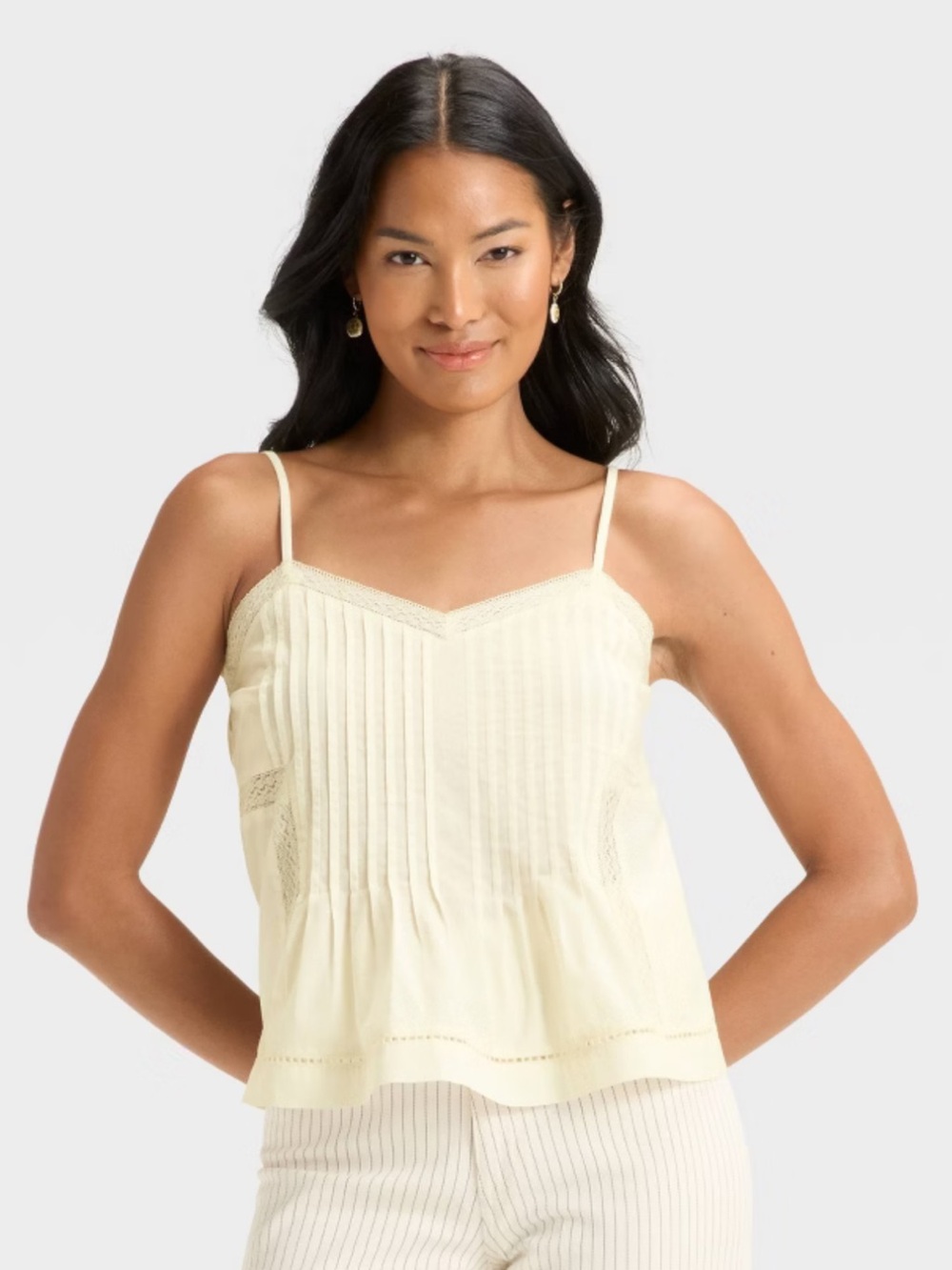 Universal Thread Cream Pintuck Lace-Trim Camisole